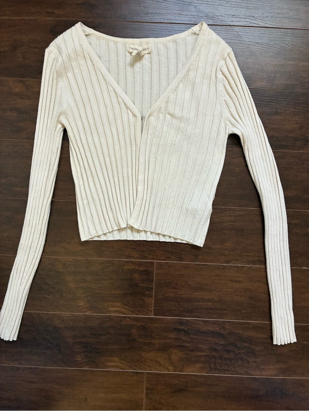 Madewell Cream Ribbed V-Neck Button Cardigan